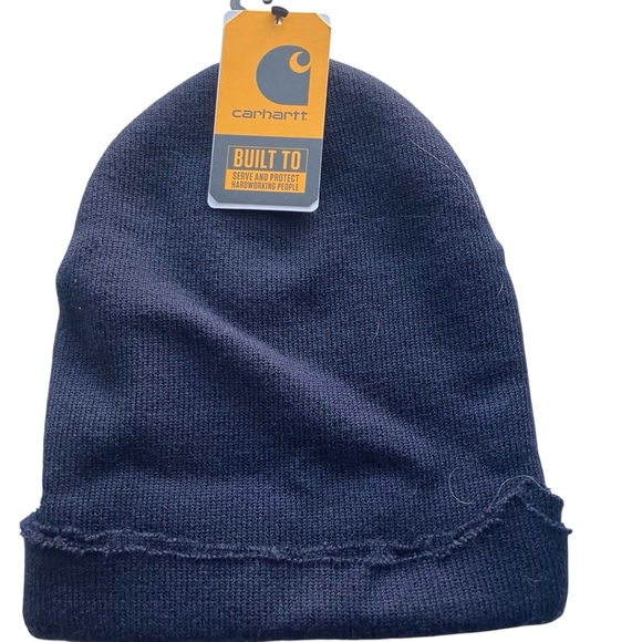 Carhartt New Navy Blue Knit Cuffed One size Beanie Hat outdoor utility - Picture 1 of 4